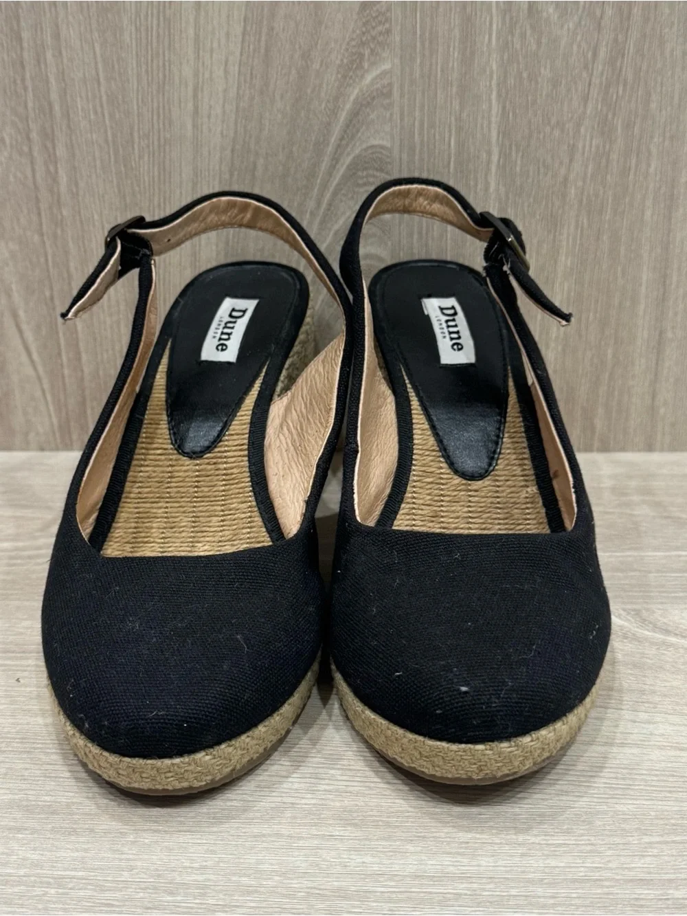 Dune London Black Canvas Espadrille Wedge Slingbacks